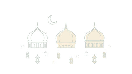 Islamic Mosque Domes and Crescent Moon Illustration.