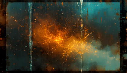 Vibrant orange neural network sparks fly across dark blue background