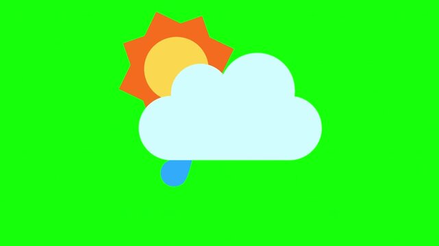 White Cloud, Blue Rain and Sunshine on Green Screen Background for Chroma Key