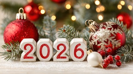 2026 New Year Celebration with Festive Ornaments and Twinkling Lights.