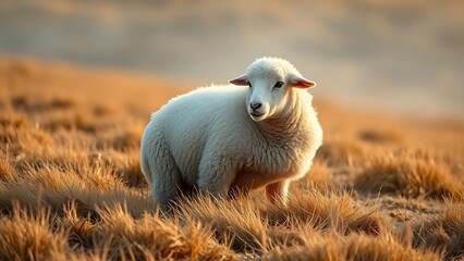 karakul. Fluffy lamb curled on dry grassland in the soft morning mist. wildlife magazines, conservation campaigns, designed for eco-tourism storytelling, used by recruiters, supports conservation.