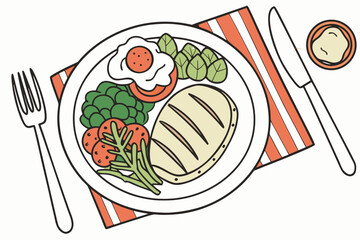 Dinner Plate with Fork and Knife Icon Representing Complete Meal and Table Setting