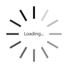 モノクロのグラデーションの細長い長方形が円状に並ぶローディングのマークのベクターイラスト。Webサイトやゲーム、データなどの読み込み中を表すフラットなUIアイコン