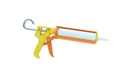 Yellow and Orange Caulk Gun with White Sealant Tube