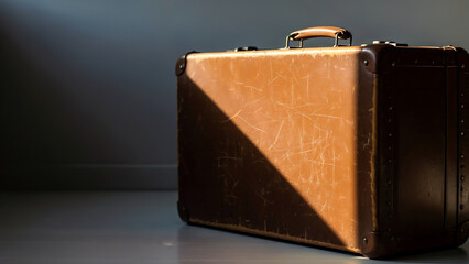 Old suitcase in shadow – symbol of forced displacement and forgotten lives