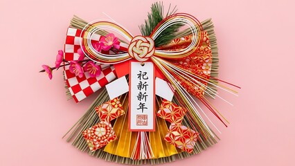 Traditional japanese new year decoration with bow and tassels