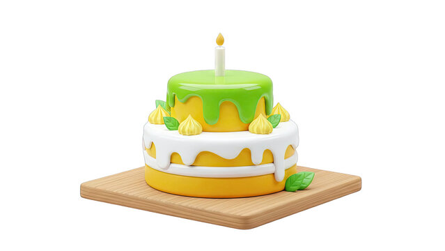 Two-Tiered Yellow Cake with Green Drip and Candle