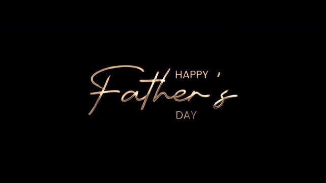 Happy fathers day in a gold cursive font on black. Suitable for greeting cards, social media posts, blog graphics.