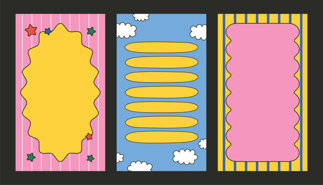 Vintage retro story background vector set with colorful groovy squarish quirky style shapes playful pop aesthetic and bold abstract design perfect for posters social media and creative layouts