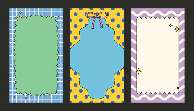 Vintage retro story background vector set with colorful groovy squarish quirky style shapes playful pop aesthetic and bold abstract design perfect for posters social media and creative layouts