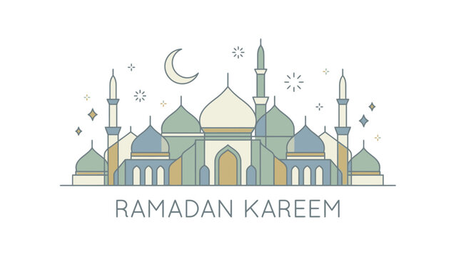 Ramadan Kareem Islamic Mosque Architecture Crescent Moon.