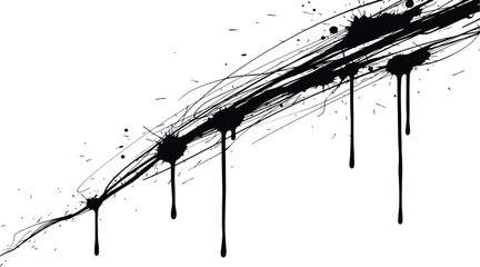 Dynamic Black Ink Splatter and Drip Vector Illustration Grunge Paint Stroke Background Element