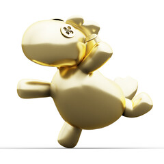 Golden Horse Cute and Funny Toy. 3D Illustration. File with Clipping Path.