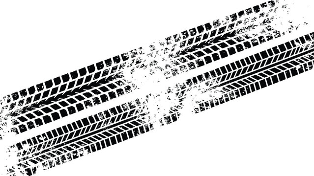 Black distressed tire tracks background abstract dirty vehicle wheel print texture in grunge style vector illustration