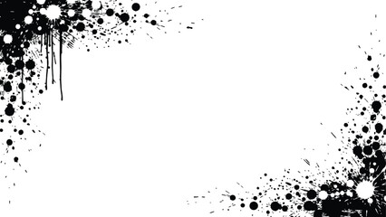 Black and white grunge ink splatter frame border design vector illustration