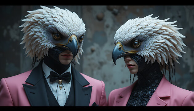 Cinematic Digital Art of Fantastical Eagle Figures with Detailed Feathers