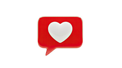 3D Red Speech Bubble with White Heart Icon on transparent background