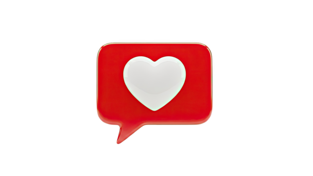 3D Red Speech Bubble with White Heart Icon on transparent background - Powered by Adobe