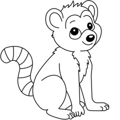 Cute lemur sitting line art with striped tail ideal for storybooks, learning apps, and playful children’s digital content. © Art
