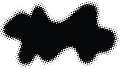 Black Abstract Halftone Blob Shape Vector Graphic Element with Dotted Gradient Edge Isolated on White Background