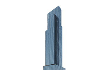 Modern skyscraper against clear sky isolated on transparent background