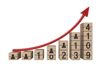 Graph showing increasing numbers isolated on transparent background
