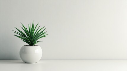 Stylish Potted Green Plant on Minimalist Surface with Neutral Background and Subtle Natural Aesthetic