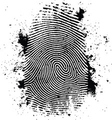 Distressed grunge fingerprint vector illustration black and white identity graphic