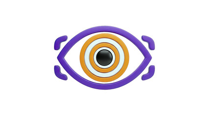 Stylized 3D Eye Icon with Purple and Orange Rings