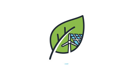 Obraz premium Green Leaf with Wind Turbine Illustration.