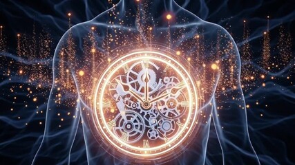 Human head with glowing gears and circuits illuminated from within, showcasing intricate cognitive processes and technological integration