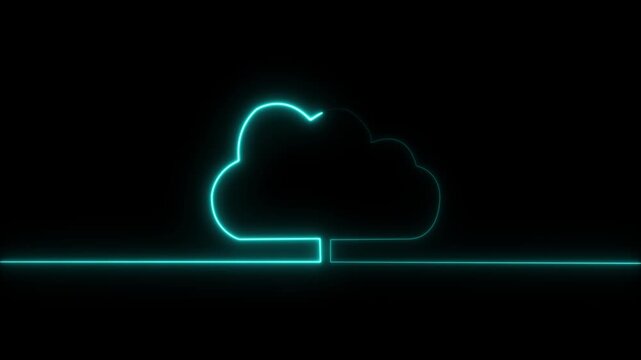 glowing neon cloud database icon animation representing data transfer upload and download business technology 4k