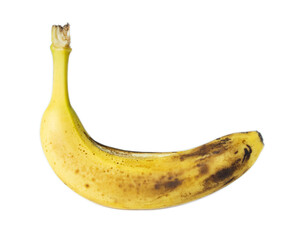 Close-up of ripe bananas isolated on white background, highlighting texture, color, and natural ripeness.