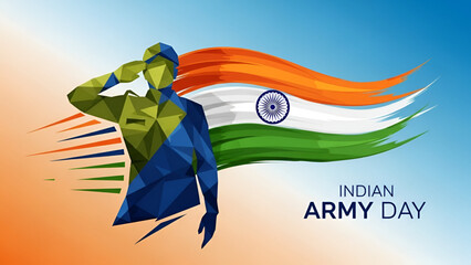 Patriotic illustration of indian army day salute soldier with tricolour background and ashoka symbol for republic celebration and independence theme in national spirit