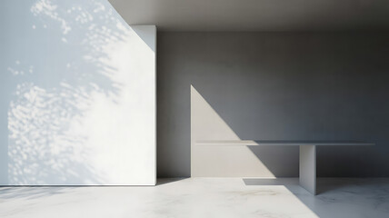 Background Studio White wall Cement with Leaves Shadow and Marble floorEmpty Grey Concrete studio room with Table TopBackdrop background SpringSummer Cosmetic Product DisplayMockup