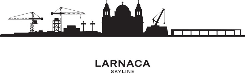 Obraz premium Larnaca city skyline silhouette famous cyprus church cranes industrial port view graphic