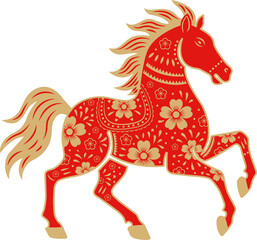 2026 Year of the Horse Chinese New Year Zodiac Red Paper Cut Illustration