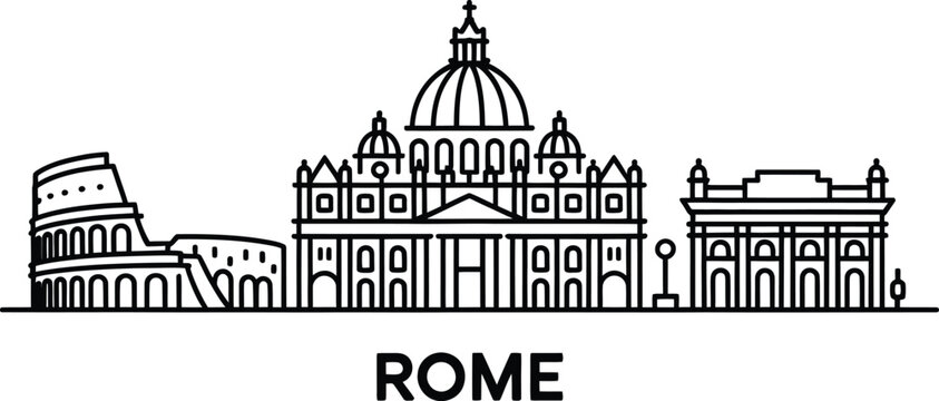 Rome skyline featuring colosseum st peters basilica and ancient architecture on transparent background