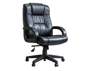 Black leather swivel office chair Isolated on transparent or white, Cut out