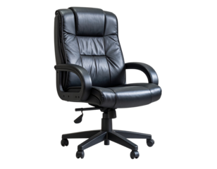 Black leather swivel office chair Isolated on transparent or white, Cut out