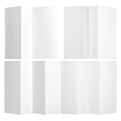 Blank white paper folded in eight sections, map or brochure mockup Isolated on transparent or white, Cut out