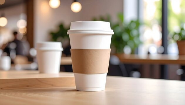 Close-up of a Disposable Coffee Cup on a Wooden Table