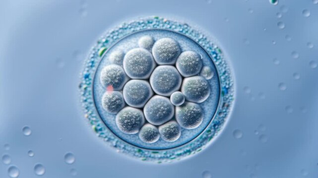 IVF Embryo Concept ,Cell Embryo Division Microscopic Biology Science Early Development Round Blue Closeup Medical Research Life Macro Detail
