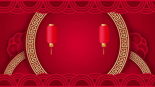 Motion graphic of Golden circle frame with chinese new year and year of the Rabbit 2026 on dark red background and glitter particle in a happy new year concept abstract background seamless loop video