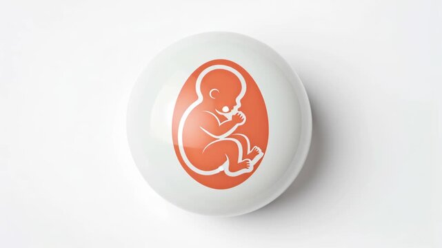 Embryo fetus pregnancy prenatal baby womb healthcare medical round white button symbol icon orange child development biology motherhood maternity