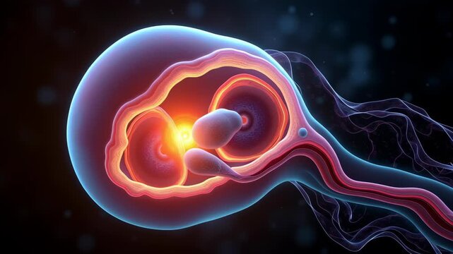 Human embryo fetus pregnancy uterus development medical science anatomy biology reproductive health prenatal growth glowing early stage cell zygote