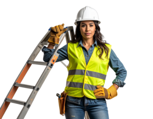 Construction worker with ladder isolated on transparent background isolated on transparent background