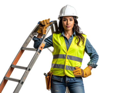 Construction worker with ladder isolated on transparent background isolated on transparent background - Powered by Adobe