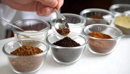 Coffee Tasting: A Hand Scooping Ground Coffee for Evaluation