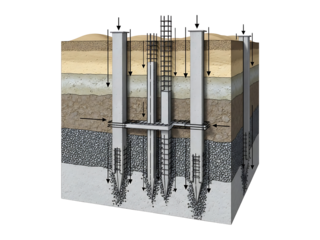Underground foundation structure with soil anchors and concrete piers
